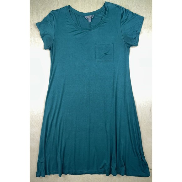 MIX By 41 HAWTHORN Large Dress DARK GREEN Jersey Knit SWING Pocket Short Sleeve - Picture 3 of 8